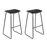 Set of 2 Modern Backless PU Leather Bar Stools - Black and Timber