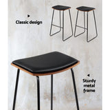 Set of 2 Modern Backless PU Leather Bar Stools - Black and Timber