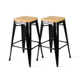 Set of 2 Black Wooden Backless Bar Stools by Artiss