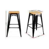 Set of 2 Black Wooden Backless Bar Stools by Artiss