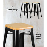 Set of 2 Black Wooden Backless Bar Stools by Artiss