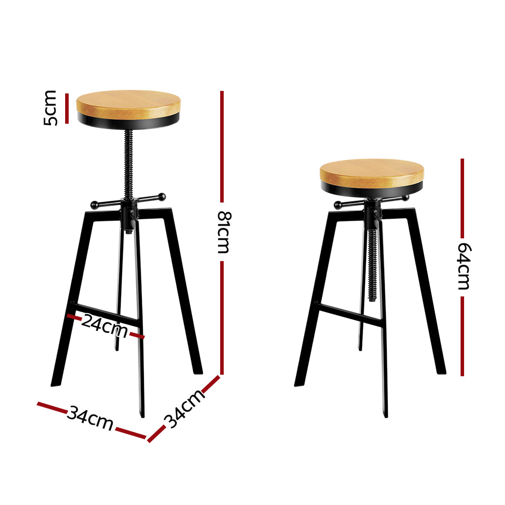 Vintage-Inspired Adjustable Black and Wood Swivel Bar Stool