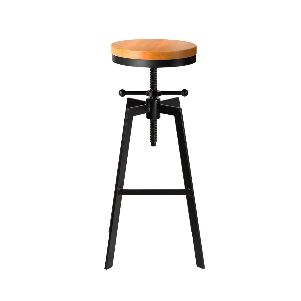 Vintage-Inspired Adjustable Black and Wood Swivel Bar Stool