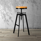 Vintage-Inspired Adjustable Black and Wood Swivel Bar Stool