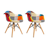 Set of 2 Retro Fabric Dining Chairs with Beech Wood Legs