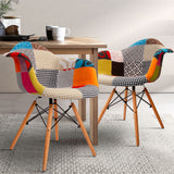 Set of 2 Retro Fabric Dining Chairs with Beech Wood Legs