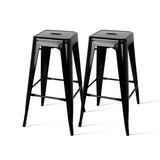 Artiss Set of 2 Stackable Metal Bar Stools - Black - Front View