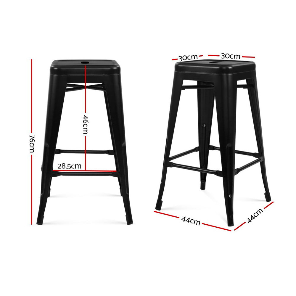 Artiss Set of 2 Stackable Metal Bar Stools - Black