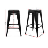 Artiss Set of 2 Stackable Metal Bar Stools - Black - Side View