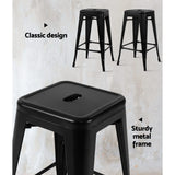 Artiss Set of 2 Stackable Metal Bar Stools - Black - Rear View