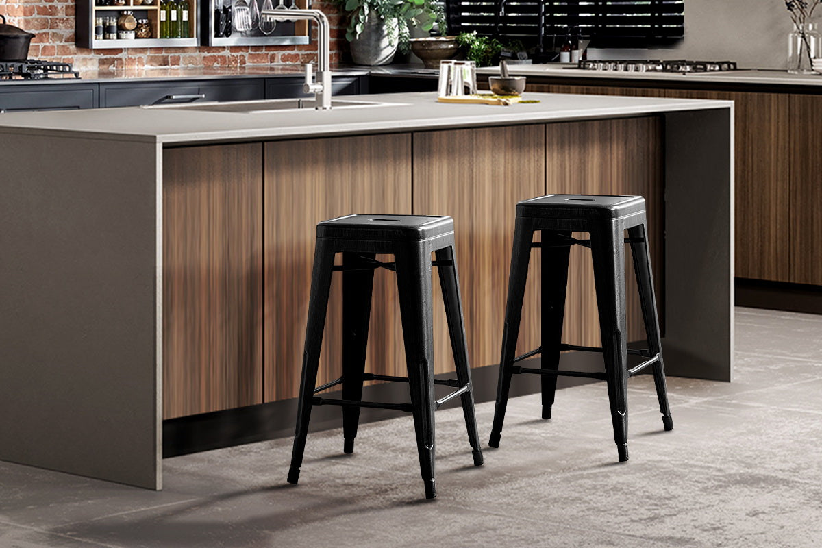 Artiss Set of 2 Stackable Metal Bar Stools - Black