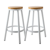 Set of 2 Industrial-Style Stackable Wooden Bar Stools - White and Natural Wood - Front View