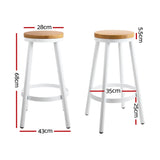 Set of 2 Industrial-Style Stackable Wooden Bar Stools - White and Natural Wood - Side View