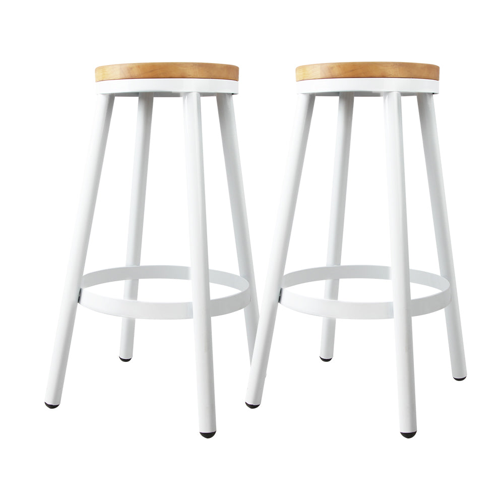 Set of 2 Industrial-Style Stackable Wooden Bar Stools - White and Natural Wood