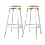 Set of 2 Industrial-Style Stackable Wooden Bar Stools - White and Natural Wood - Top-Down View