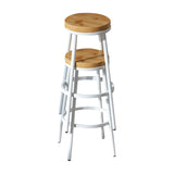 Set of 2 Industrial-Style Stackable Wooden Bar Stools - White and Natural Wood