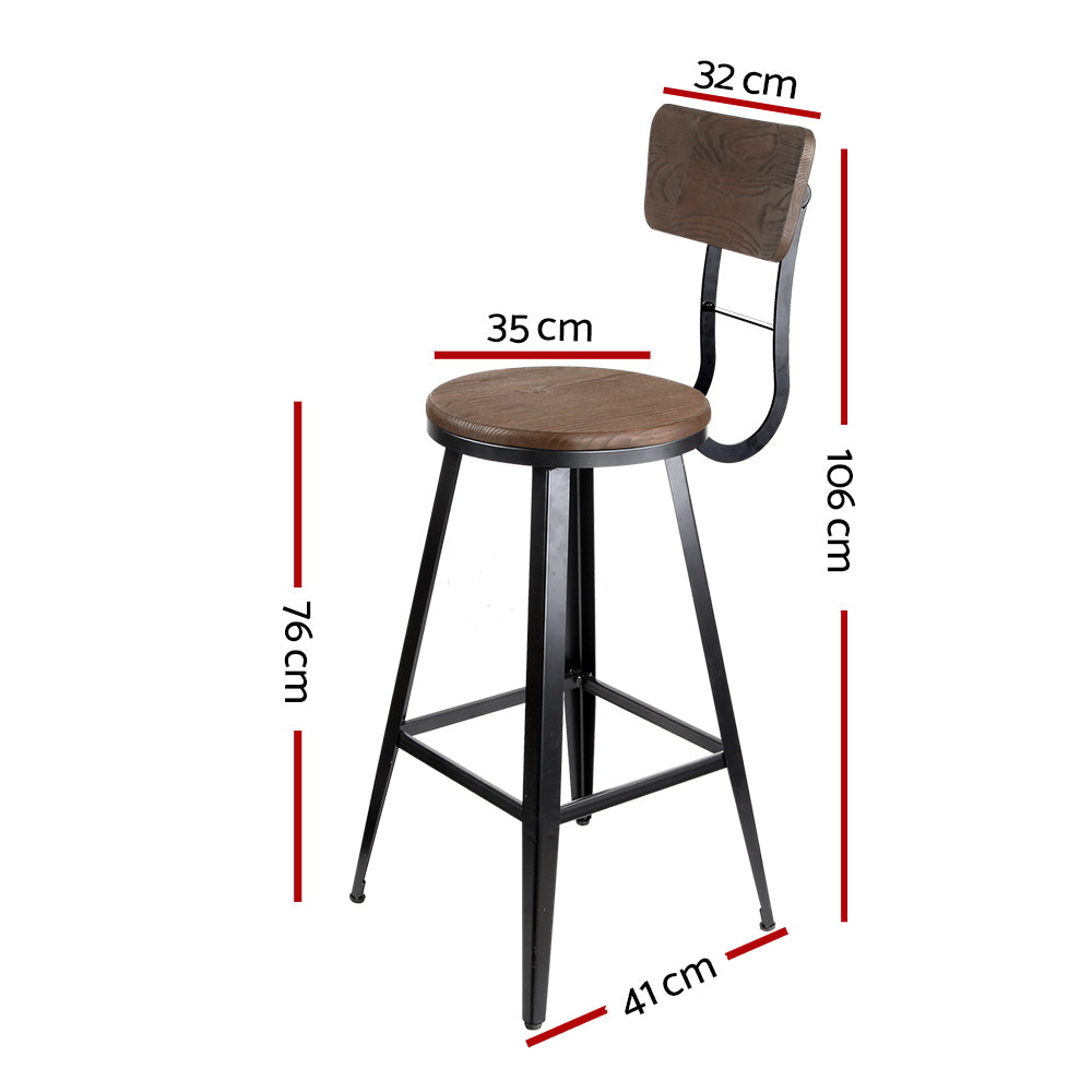 Artiss Neo-Industrial Swivel Bar Stool 76cm - Black and Elm Wood