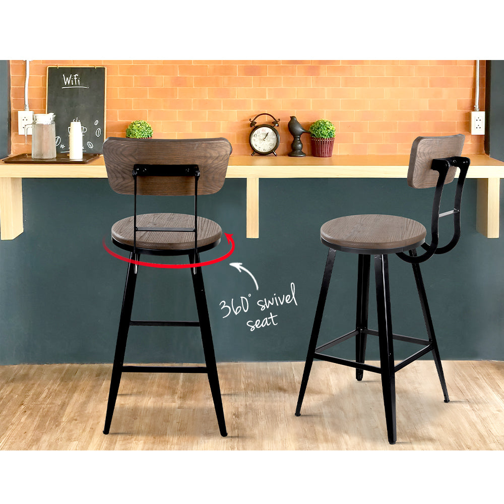 Artiss Neo-Industrial Swivel Bar Stool 76cm - Black and Elm Wood