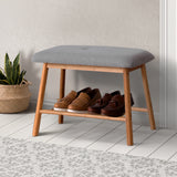 Bamboo Grey Shoe Rack Bench with Padded Seat and Storage Shelf