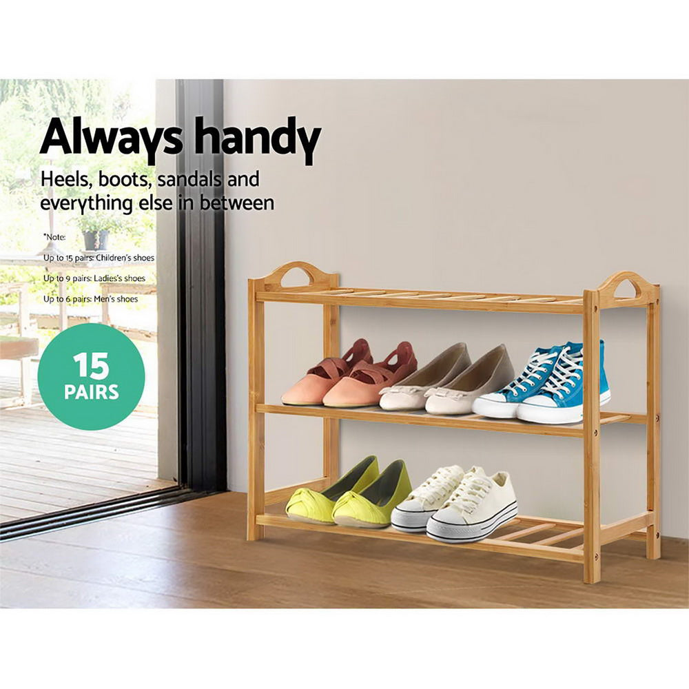 Vintage-Inspired 3-Tier Bamboo Shoe Storage Rack – Eco-Friendly Wooden Organizer