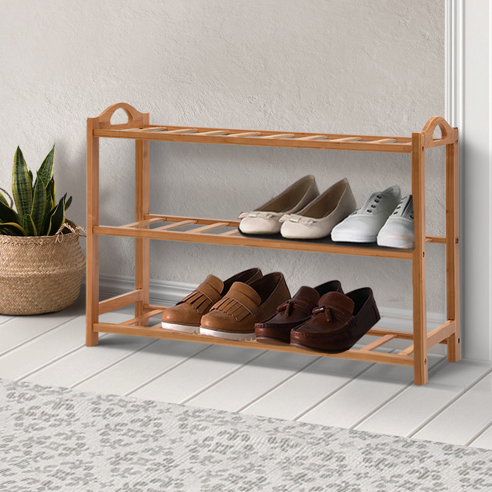 Vintage-Inspired 3-Tier Bamboo Shoe Storage Rack – Eco-Friendly Wooden Organizer