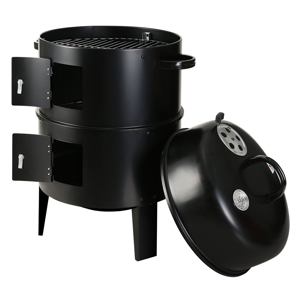 Grillz Premium 3-in-1 Charcoal BBQ Smoker - Black Edition