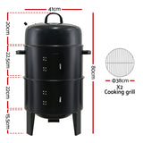 Grillz Premium 3-in-1 Charcoal BBQ Smoker - Black Edition