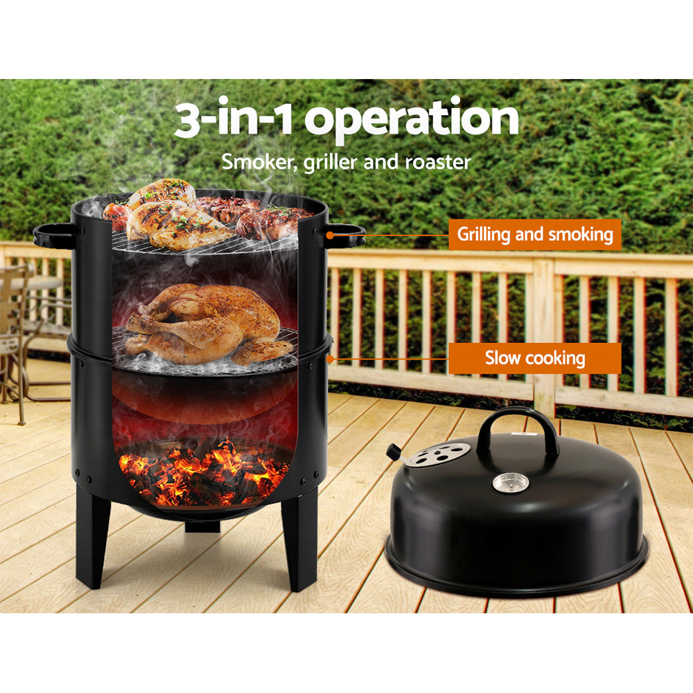 Grillz Premium 3-in-1 Charcoal BBQ Smoker - Black Edition