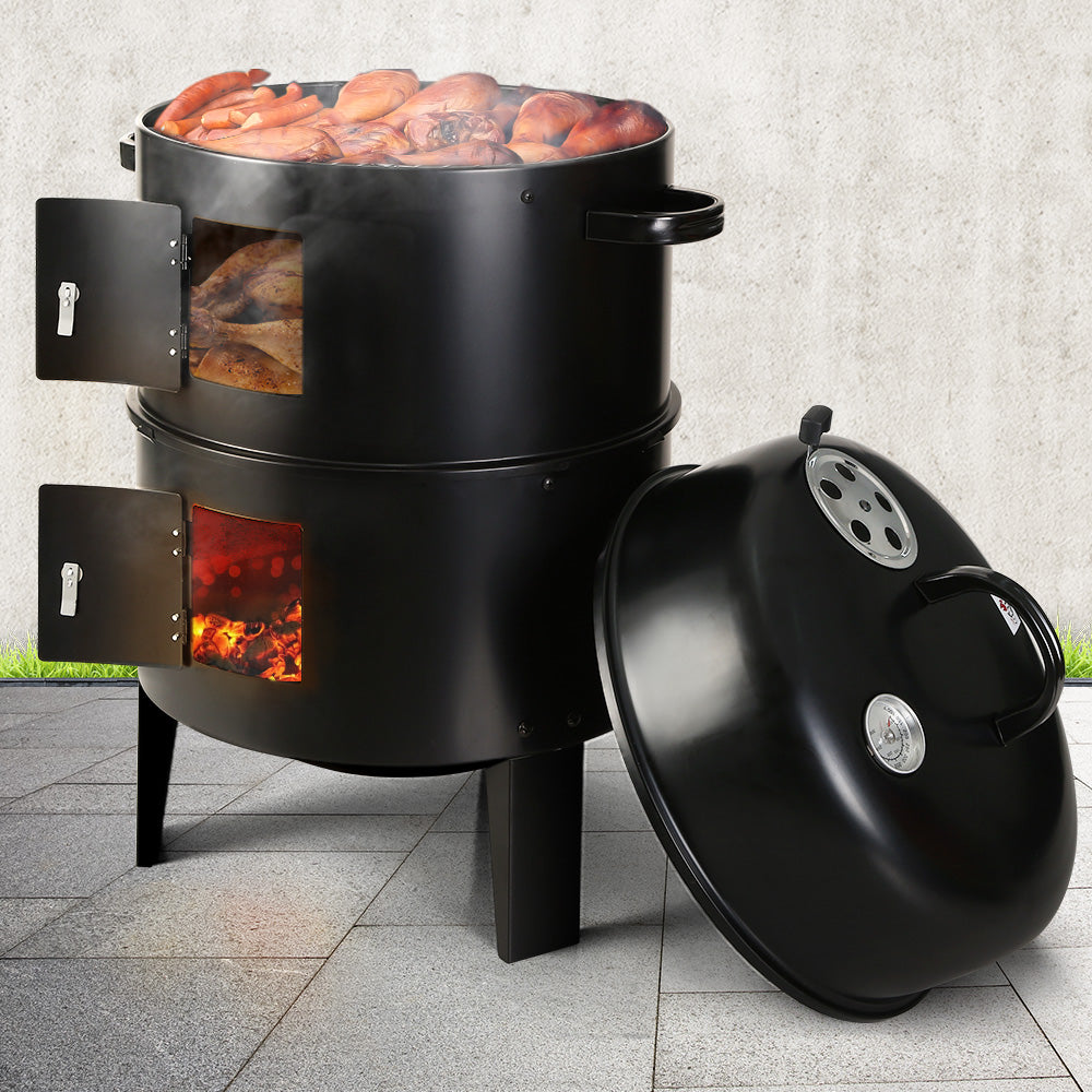 Grillz Premium 3-in-1 Charcoal BBQ Smoker - Black Edition