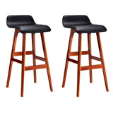 Set of 2 Black PU Leather and Wood Wave Design Bar Stools