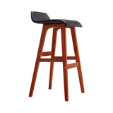 Set of 2 Black PU Leather and Wood Wave Design Bar Stools