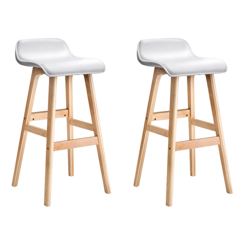 Set of 2 White PU Leather and Wood Wave Design Bar Stools by Artiss