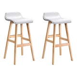 Set of 2 White PU Leather and Wood Wave Design Bar Stools by Artiss