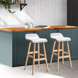 Set of 2 White PU Leather and Wood Wave Design Bar Stools by Artiss