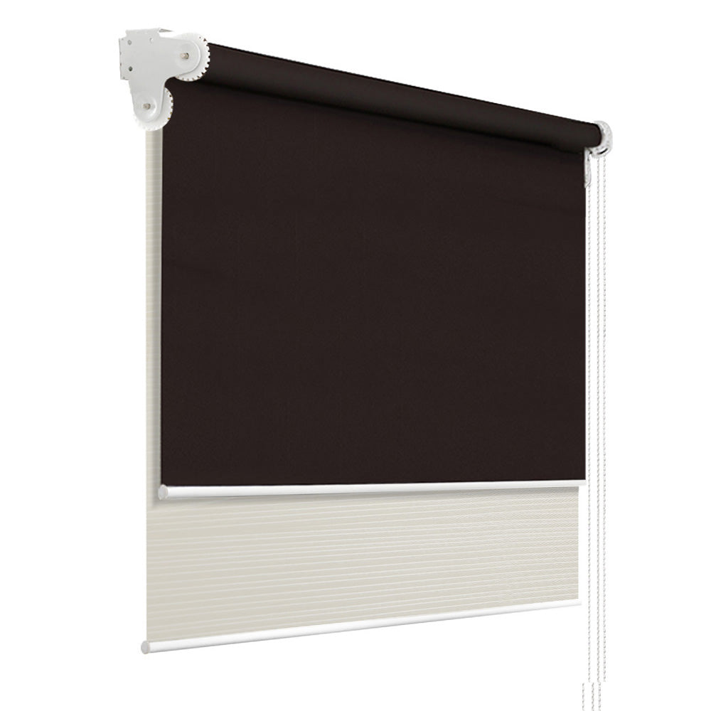 Stylish Dual-Function Blockout Roller Blinds with Sheer Sunscreen - 0.9x2.1M in Cream & Coffee