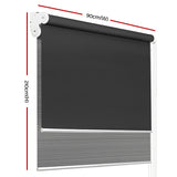 Versatile Grey and Dark Grey Dual Function Blockout Roller Blinds with Sheer Overlay - 0.9X2.1M