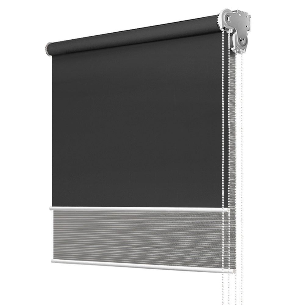 Versatile Grey and Dark Grey Dual Function Blockout Roller Blinds with Sheer Overlay - 0.9X2.1M