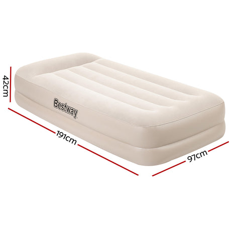 Bestway Inflatable Single Air Mattress with Built-in Pump for Camping and Home Use