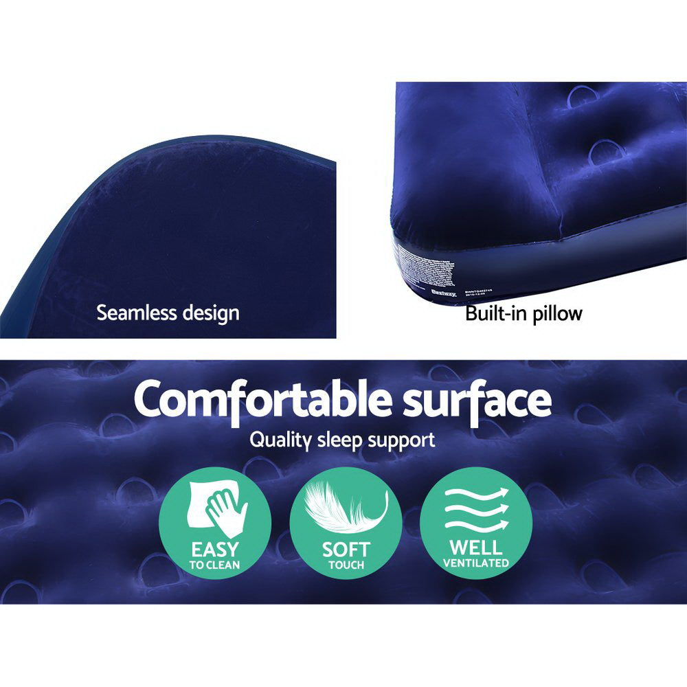 Bestway Navy Queen Size Inflatable Air Bed with Built-in Pillow