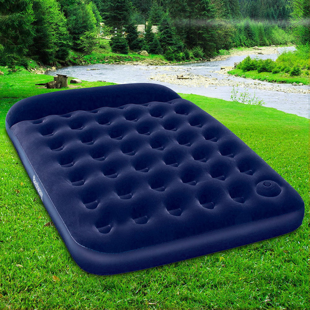 Bestway Navy Queen Size Inflatable Air Bed with Built-in Pillow