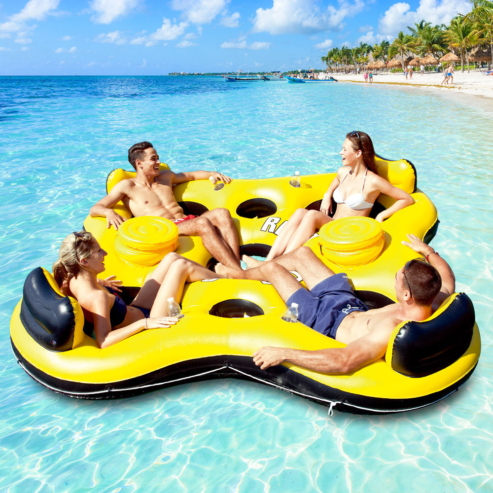 Bestway Rapid Rider Inflatable 4-Person Floating Pool Raft with Coolers and Cup Holders