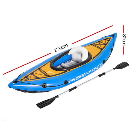 Bestway Hydro Force Inflatable Fishing Kayak - 275cm x 81cm Raft Canoe for Easy Transport