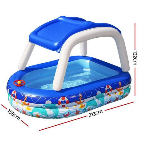 Bestway Sea Captain Inflatable Family Pool with Sunshade Canopy for Kids