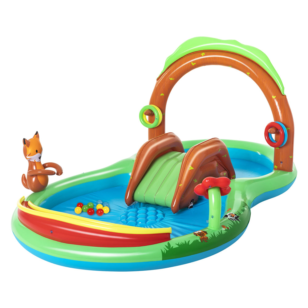 Bestway Inflatable Friendly Woods Play Pool for Kids with Slide and Sprinkler