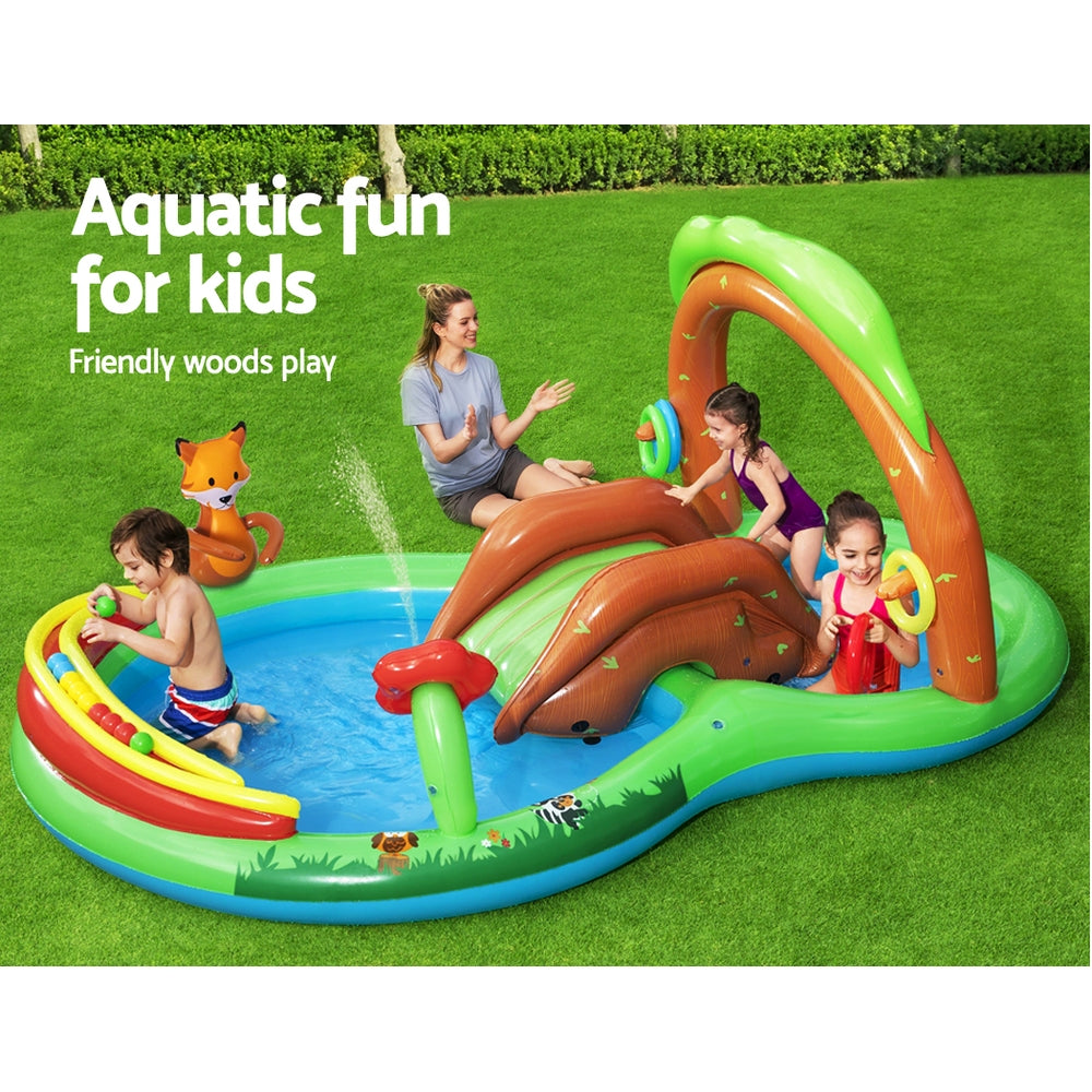 Bestway Inflatable Friendly Woods Play Pool for Kids with Slide and Sprinkler