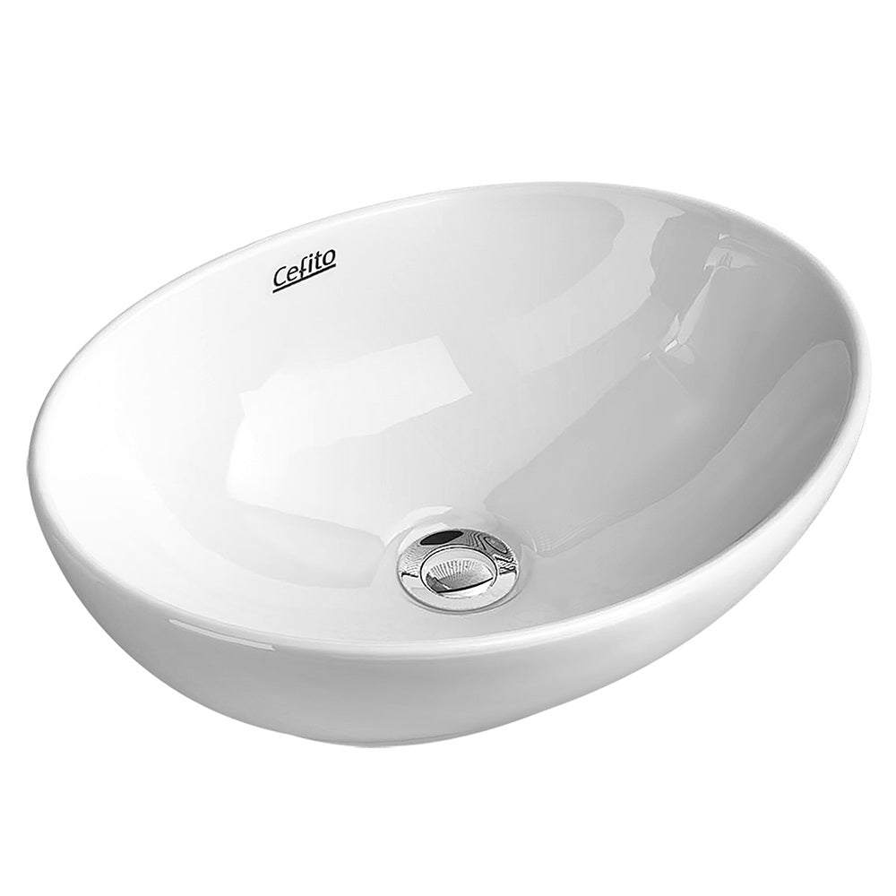 Sleek White Nano Glazed Oval Ceramic Sink Basin