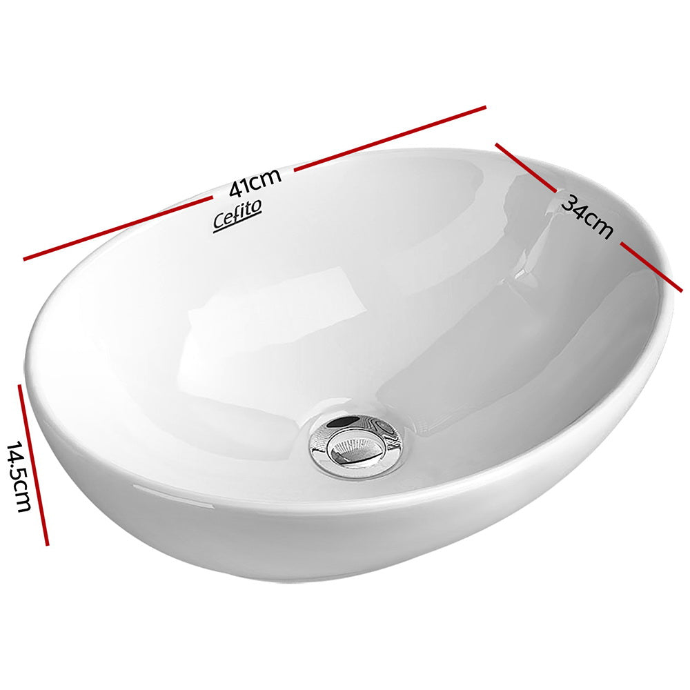 Sleek White Nano Glazed Oval Ceramic Sink Basin