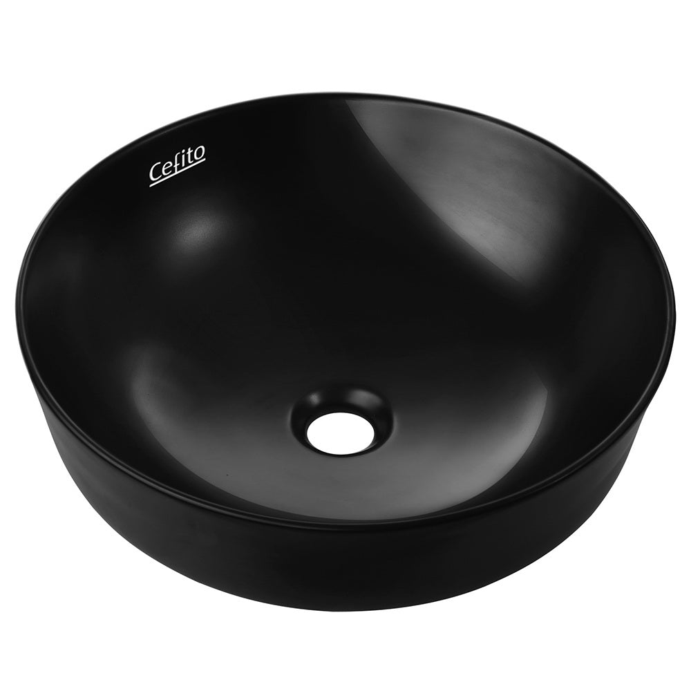 Sleek Matte Black Oval Ceramic Vanity Sink for Above-Counter Installation