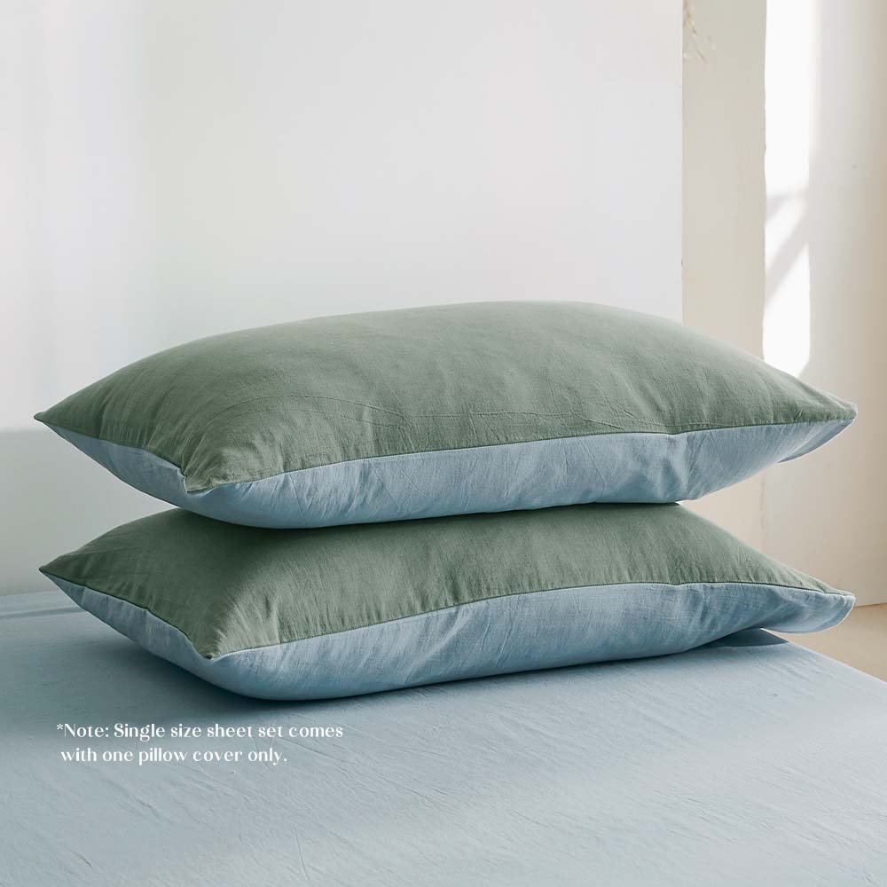 Plush Cotton Double Quilt Set in Green and Blue by Cosy Club