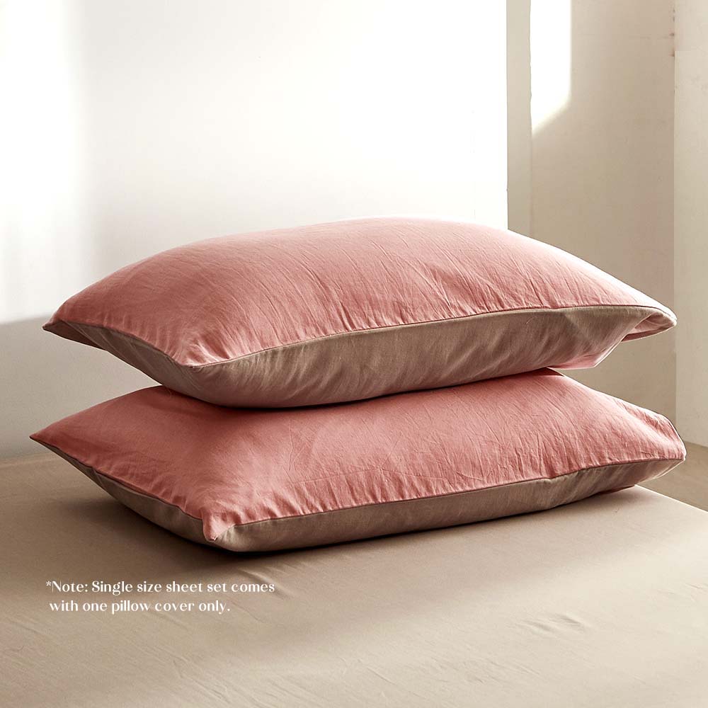 Plush Cotton Double Quilt Set in Pink and Brown